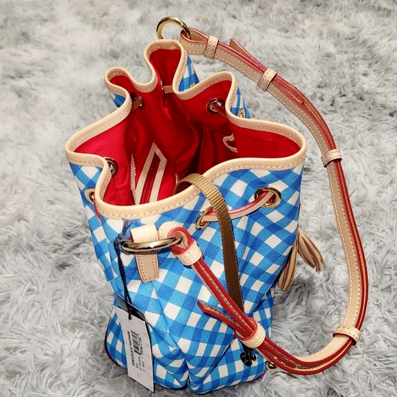 Dooney & Bourke “Kendall” Drawstring Blue Gingham Bag w/Matching Wallet, NWT - Picture 4 of 6